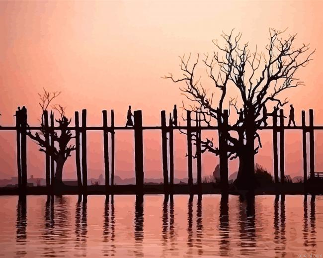 Myanmar U Bein Bridge Silhouette Painting By Numberss.png