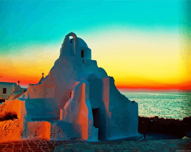 Mykonos Church Paraportiani At Sunset Painting By Numberss.png