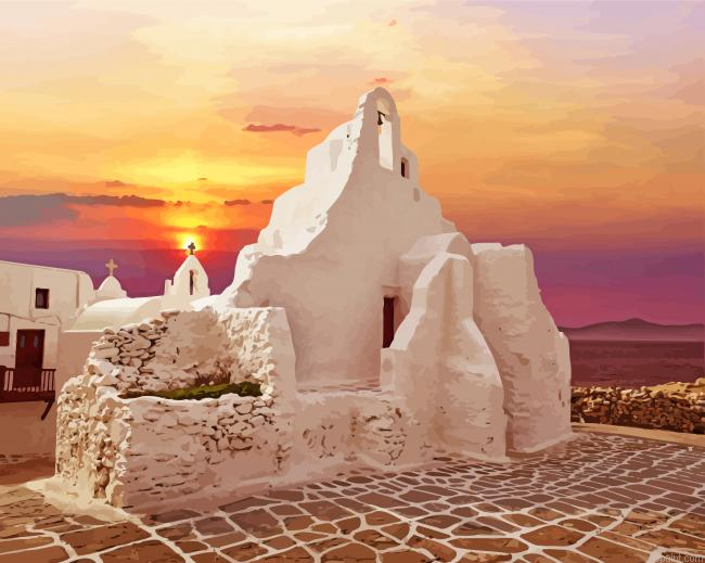 Mykonos Church Paraportiani Painting By Numberss.png