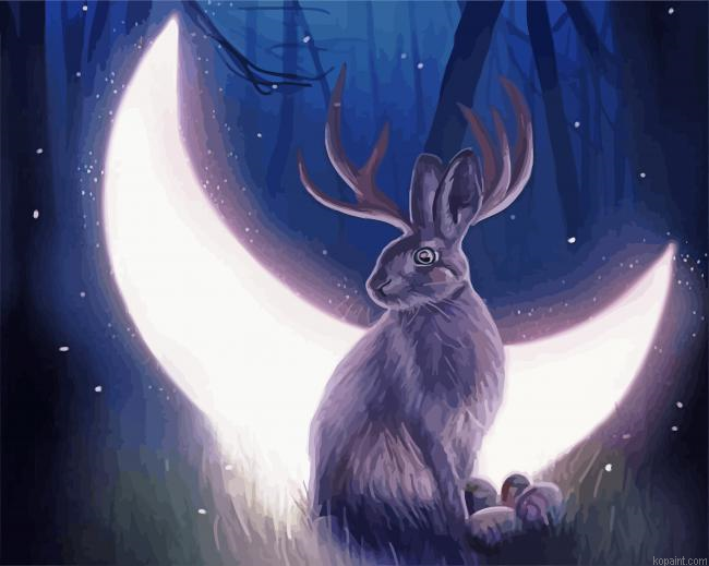 Mystical Rabbit And Moon Painting By Numberss.png