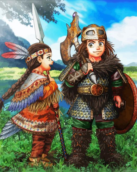 Native American Children Cartoon Painting By Numberss.png