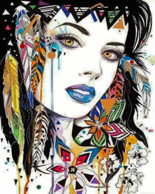 Native American Girl Hippie Art Painting By Numberss.png