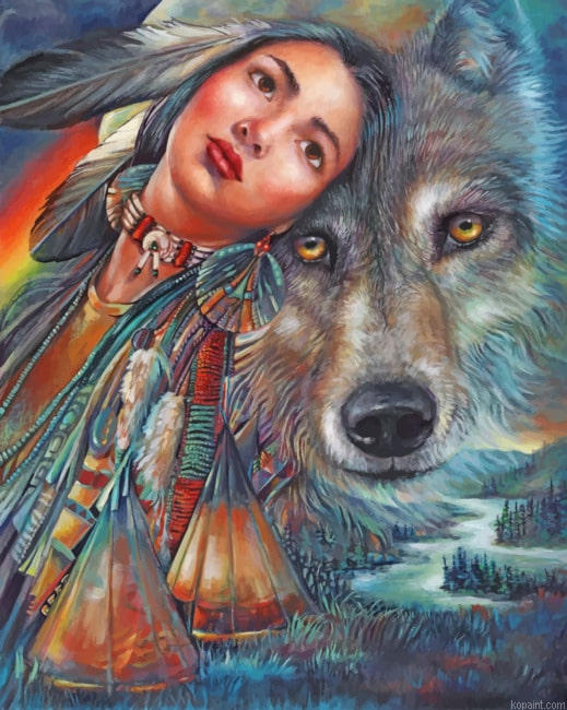 Native American With Wolf Painting By Numberss.png