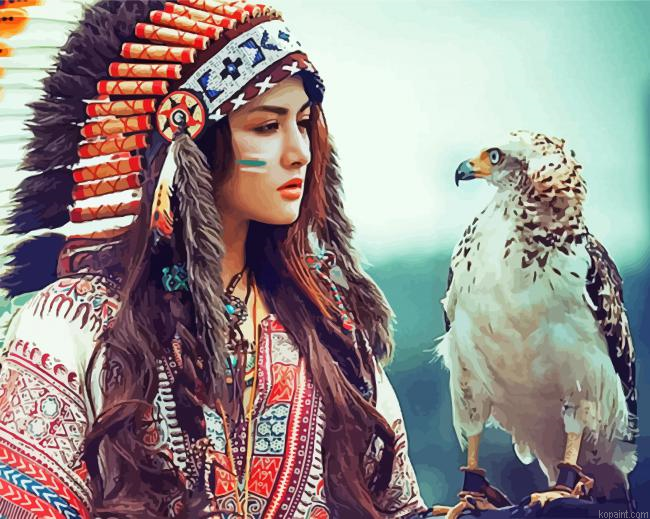 Native Lady With Indian Head Dress Painting By Numberss.png