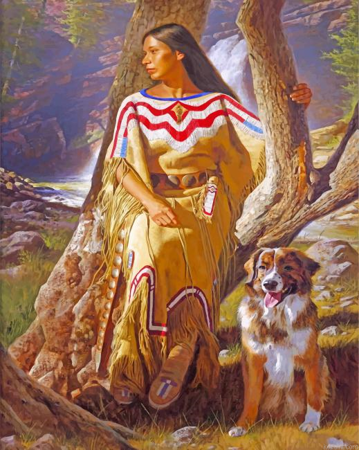 Native Woman And Dog Painting By Numberss.png