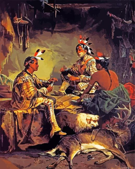 Natives Gamblers Playing Cards Painting By Numberss.png