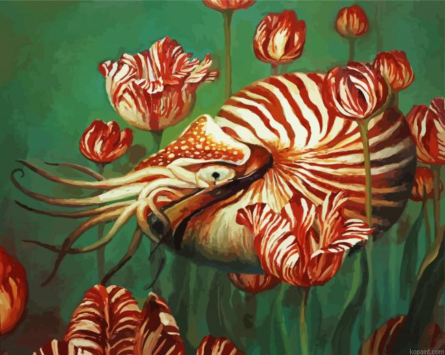 Nautilus And Flowers Painting By Numberss.png