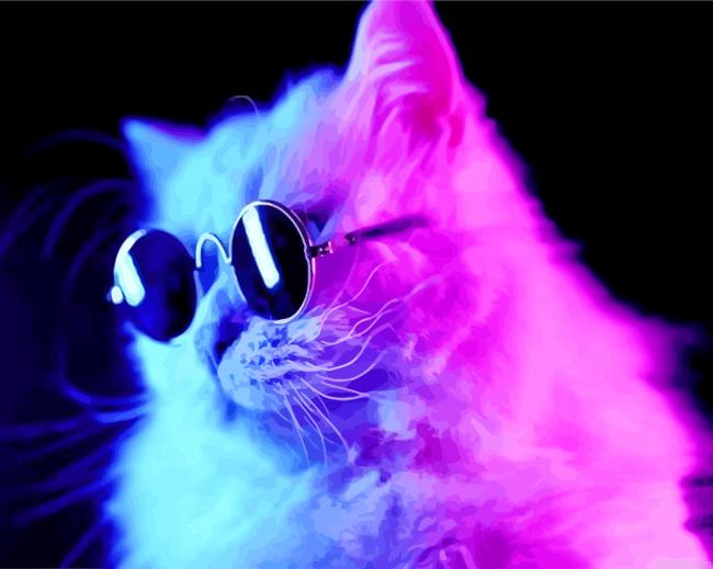 Neon Cats With Black Glasses Painting By Numberss.png