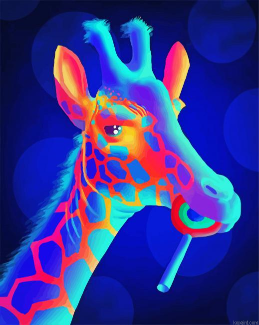 Neon Giraffe Eating Lollipop Painting By Numberss.png