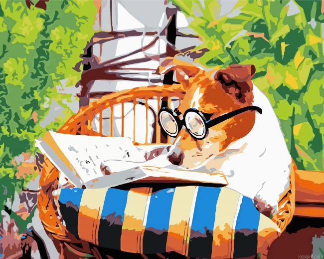 Nerdy Dog Reading A Book Painting By Numberss.png