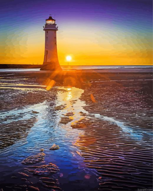 New Brighton Lighthouse At Sunset In England Painting By Numberss.png