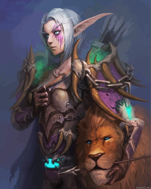 Night Elf With Lion Art Painting By Numberss.png