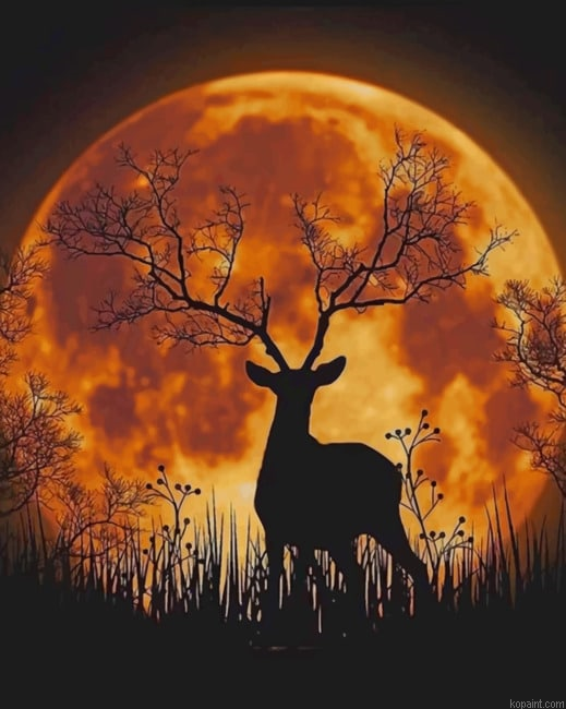 Night Moon Deer Silhouette New Painting By Numberss.png