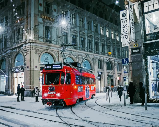 Night Red Trolley Painting By Numberss.png