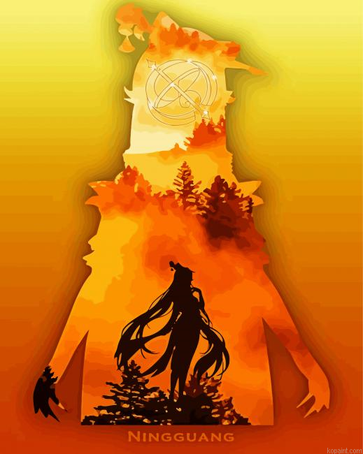 Ningguang Genshin Impact Silhouette Paint By Numbers