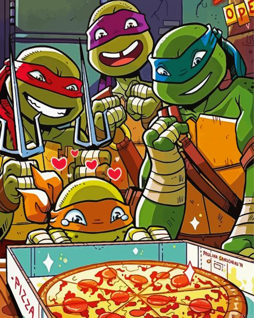 Ninja Turtles Eating Pizza Painting By Numberss.png
