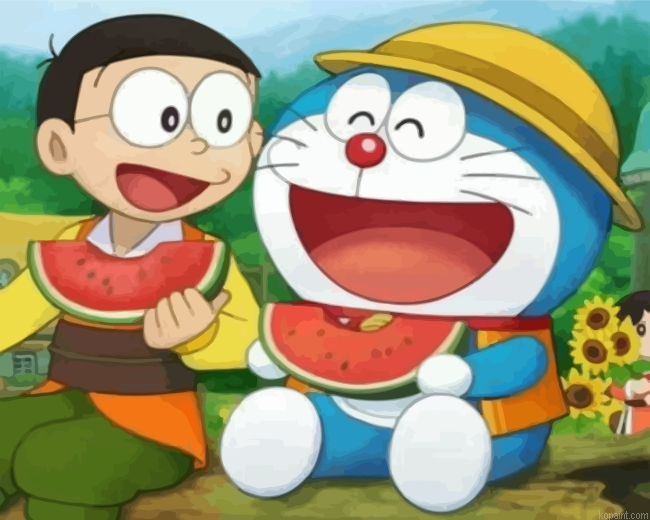 Nobita And Doraemon Eating Painting By Numberss.png