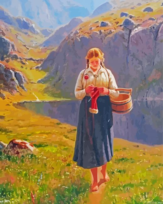 Norwegian Knitting Lady Paint By Numbers