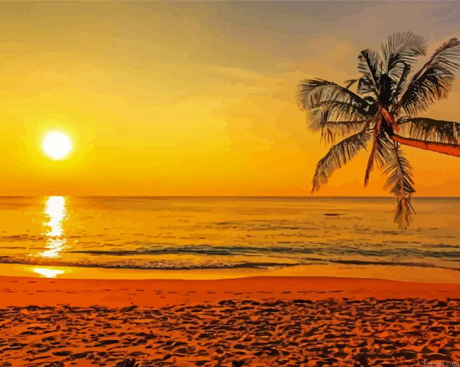 Oahu Honolulu Beach At Sunset Painting By Numberss.png