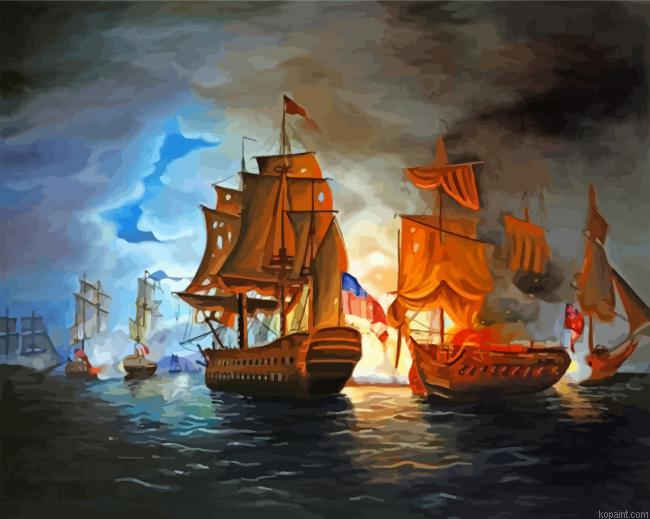Ocean Naval Battle Art Painting By Numberss.png