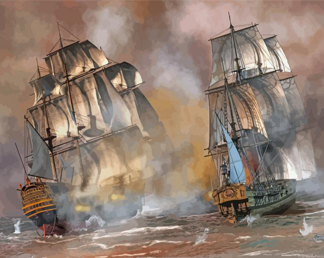 Ocean Pirate Ships In Battle Painting By Numberss.png