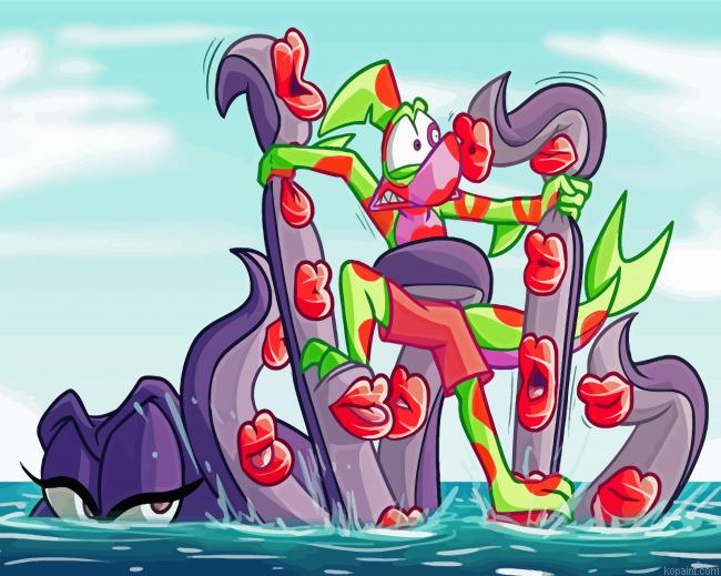 Octopus Kissing Shark Art Painting By Numberss.png