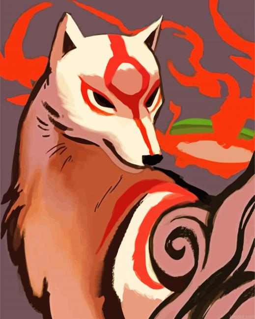 Okami Dog Anime Animal Painting By Numberss.png