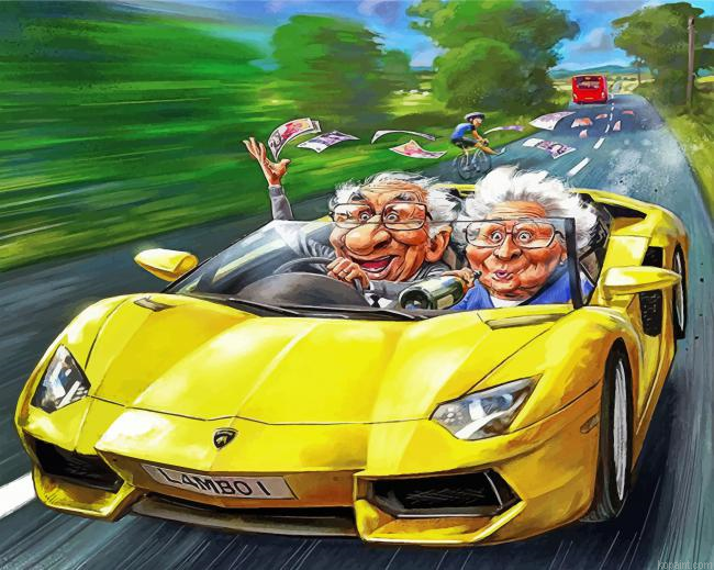 Old Couple In Car Painting By Numberss.png