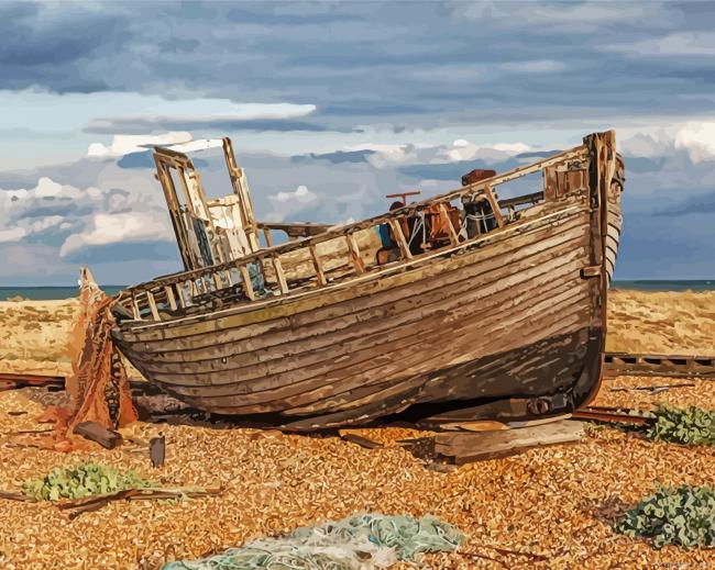 Old Fishing Boat Art Paint By Numbers