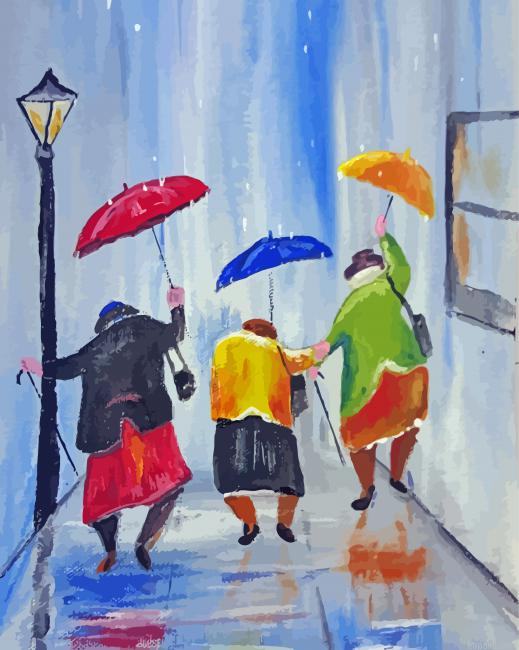 Old Ladies Dancing In The Rain Paint By Numbers