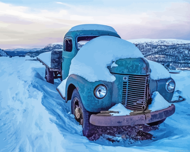 Old Lorry In Snow Painting By Numberss.png