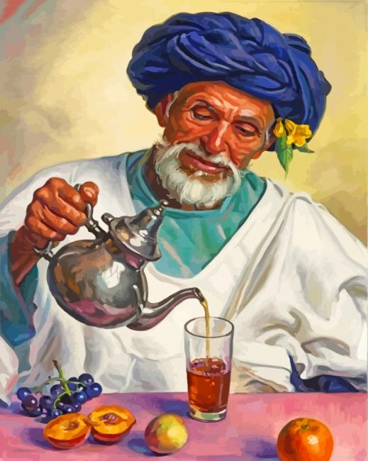 Old Moroccan Man Pouring Tea Painting By Numberss.png