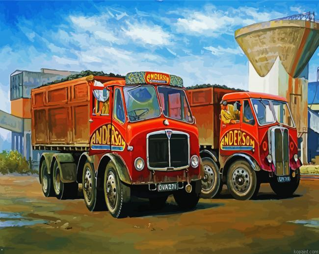 Old Red Lorry Truck Painting By Numberss.png