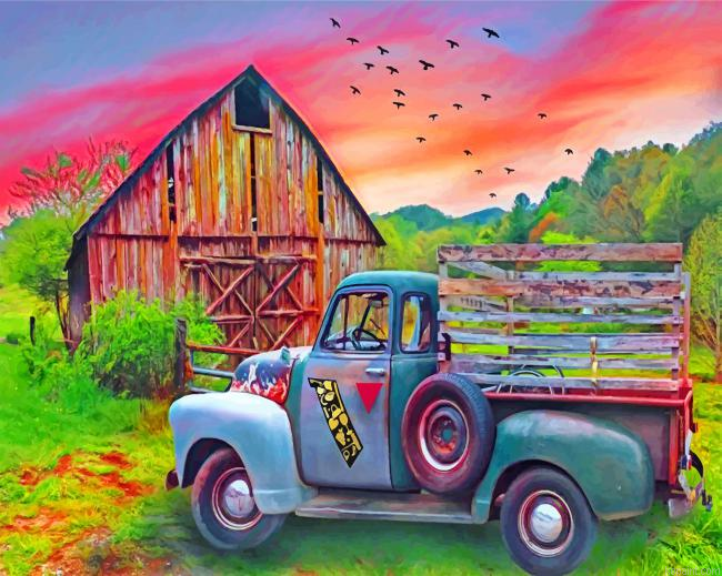 Old Truck And Barn Painting By Numberss.png