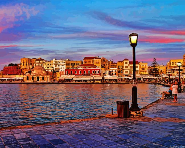 Old Venetian Port Of Chania Greece Painting By Numberss.png