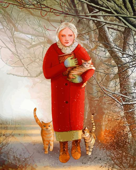 Old Woman And Her Kitties Painting By Numberss.png