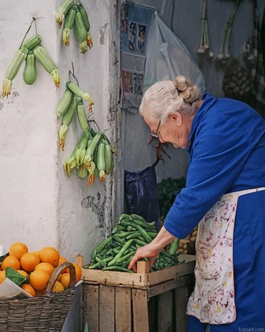 Old Woman Selling Fruits And Vegetables New Painting By Numberss.png