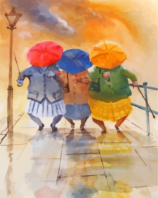 Old Women And Umbrellas Painting By Numberss.png