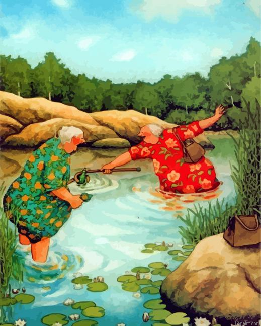 Old Women In River Painting By Numberss.png