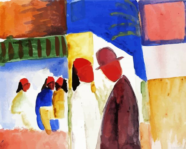On The Street Macke Art Painting By Numberss.png