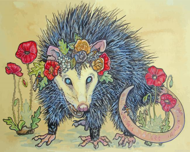 Opossum With Flowers Painting By Numberss.png
