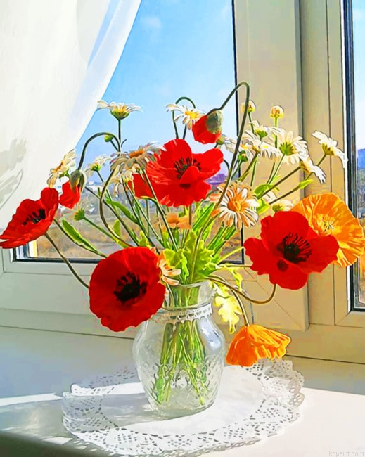 Orange And Red Flowers Aesthetic Paint By Numbers