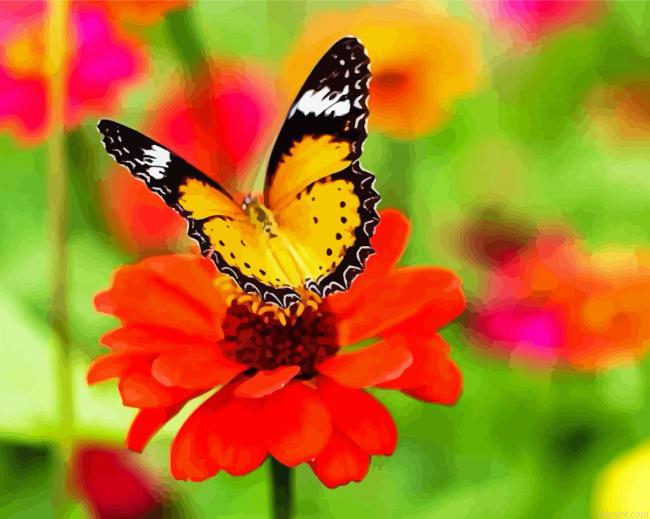 Orange Flower With Butterfly Painting By Numberss.png