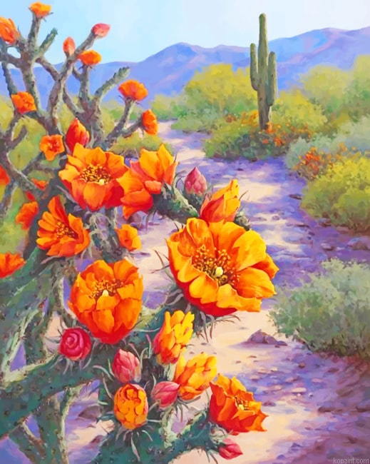 Orange Flowers And Cactus New Painting By Numberss.png