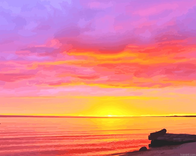 Orange Pink Sunrise Beach New Painting By Numberss.png