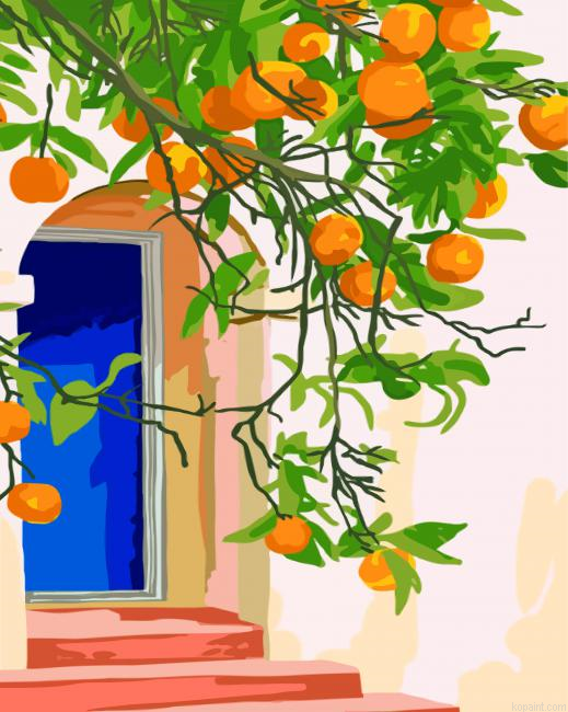 Orange Tree And Blue Door Paint By Numbers
