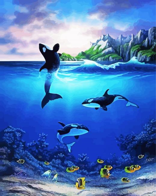 Orcas And Fish Painting By Numberss.png