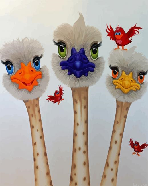 Ostriches And Flying Birds Paint By Numbers.png