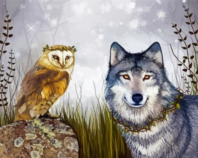 Owl Bird And Wolf Painting By Numberss.png