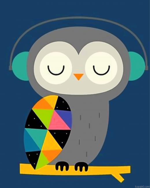 Owl Listening To Music Painting By Numberss.png